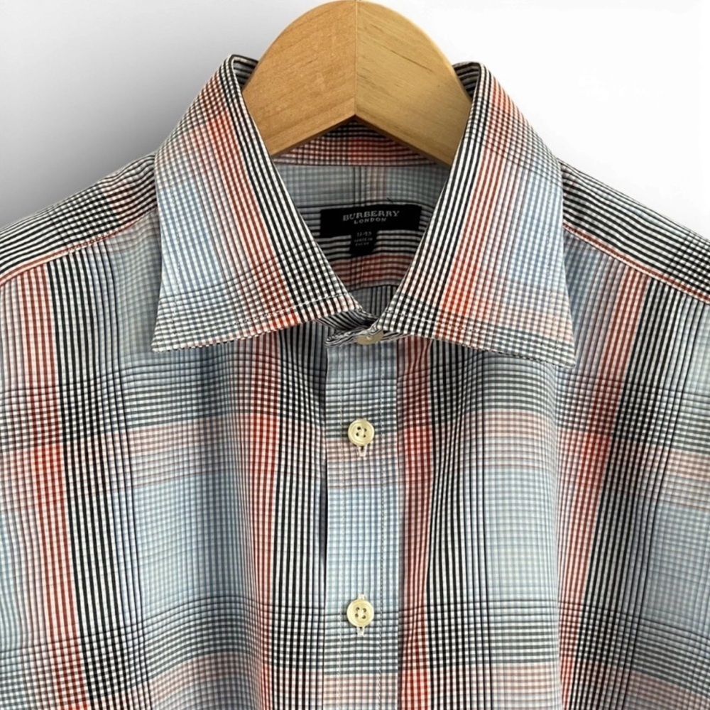 Burberry Blue and Red Plaid Dress Shirt With Double French Cuffs - Picture 3 of 8